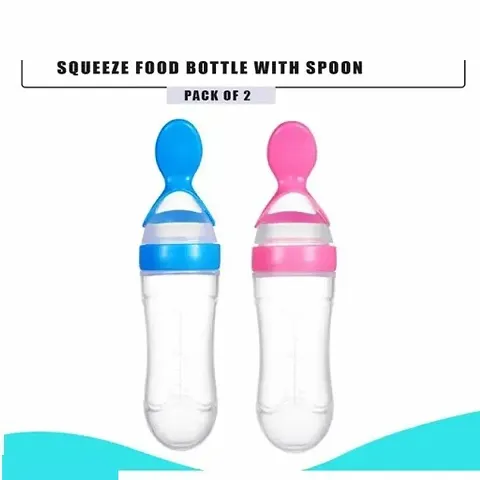 Useful Baby Spoon Feeding Bottle Ultra Soft Food Grade Silicon For Cereals For Infant - 90 Ml, BPA Free Multipack