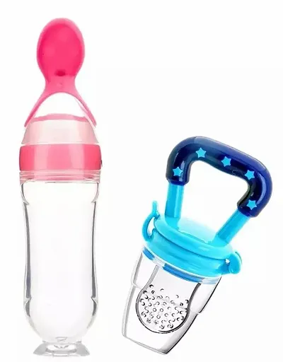 Lappu Baby Cerelac Rice Paste Milk Cereal Bottle Food Feeder & Baby Fruit Nibbler & Silicone Teether (Combo Saver Pack)