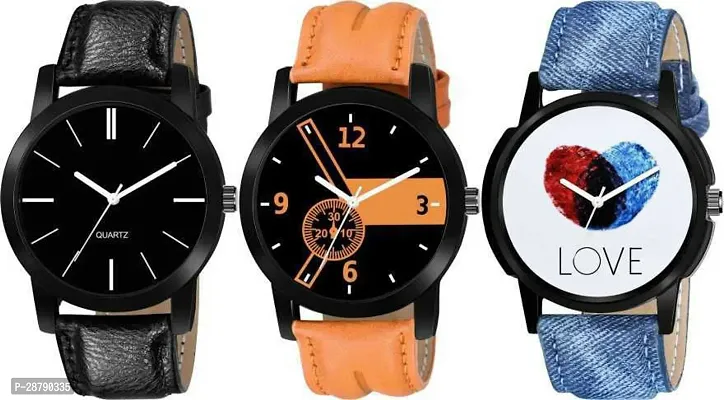 Stylish Multicoloured Synthetic Leather Analog Watch For Men Combo Of 3-thumb0