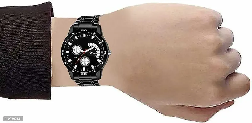 Stylish Black Metal Analog Watch For Men-thumb2