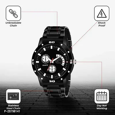 Stylish Black Metal Analog Watch For Men-thumb3