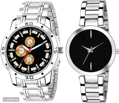 Stylish Silver Metal Analog Watch For Men Combo Of 2-thumb0