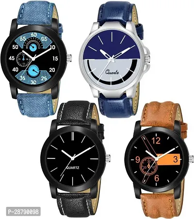 Stylish Multicoloured Synthetic Leather Analog Watch For Men Combo Of 4-thumb0