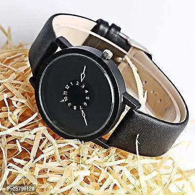 Stylish Black Synthetic Leather Analog Watch For Men-thumb0