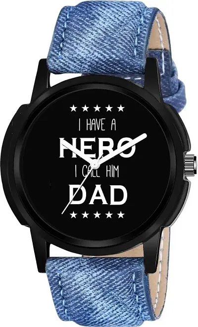 FRAVY Blue Analoug My Dad is My Hero Wrist Watch for Mens Boys -W006