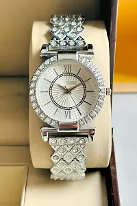 Luxury New Classy Look Silver Dial Diamond Studded Girl's Analog Watch - For Women-thumb2