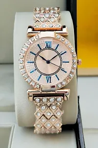 Luxury New Classy Look Rose Gold Dial Diamond Studded Premium Quality Girl's Analog Watch - For Women-thumb2