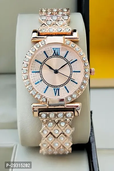 Luxury New Classy Look Rose Gold Dial Diamond Studded Premium Quality Girl's Analog Watch - For Women-thumb3