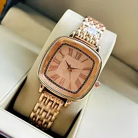 Attractive Rose Gold Square Dial Design Steel Chain Analog Wrist Watch for Girls-thumb2