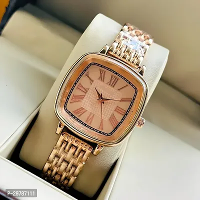 Attractive Rose Gold Square Dial Design Steel Chain Analog Wrist Watch for Girls-thumb3