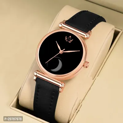 Unique New Stylish  Collection Designer black Color Fashion Wrist Watch For Girls Style Leather Band Charming look Quartz Analog Watch for women-thumb0