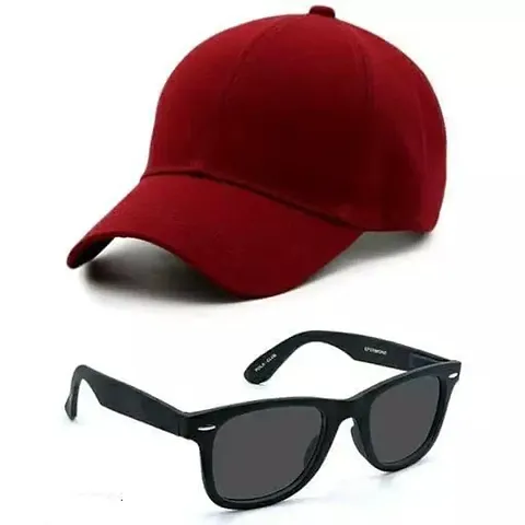 Stylish Adjustable Cotton Cap And Wayfarer Sunglasses For Men