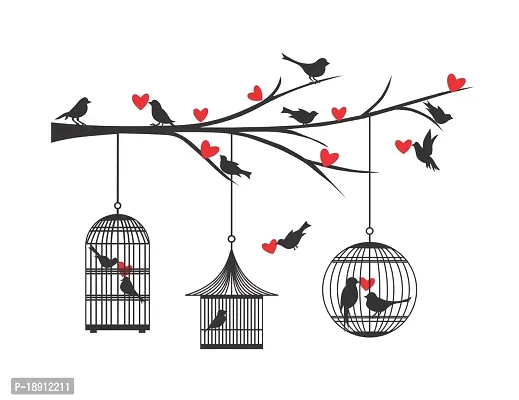 Decor Kraft Tree with Cage or Birds Wall Sticker  Decal,Size- 45 Cm X 32 Cm,Decorative