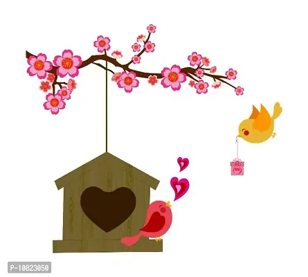 Bird House with flower Decorative Wall Sticker and Decals Pack of 1-thumb0