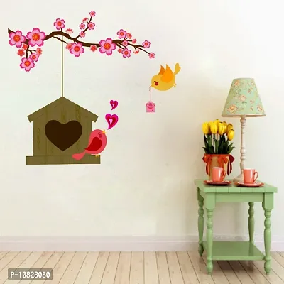 Bird House with flower Decorative Wall Sticker and Decals Pack of 1-thumb2