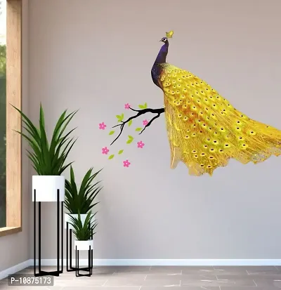 Golden Peacock Design Birds Wall Sticker and Decals Pack of 1-thumb2