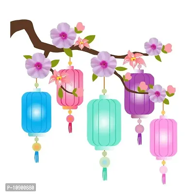 Pink Flowers with Lamps Decorative Wall Sticker and Decals Pack of 1