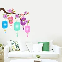 Pink Flowers with Lamps Decorative Wall Sticker and Decals Pack of 1-thumb1