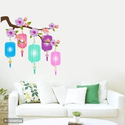 Pink Flowers with Lamps Decorative Wall Sticker and Decals Pack of 1-thumb2