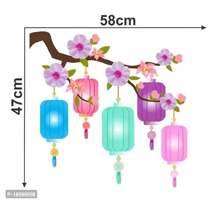 Pink Flowers with Lamps Decorative Wall Sticker and Decals Pack of 1-thumb3