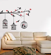 Tree with Cage or Birds Decorative Wall Sticker and Decals Pack of 1-thumb1