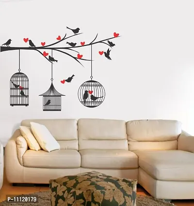 Tree with Cage or Birds Decorative Wall Sticker and Decals Pack of 1-thumb2