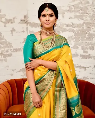 Stylish Women Silk Blend Jacquard Saree with Blouse piece-thumb2