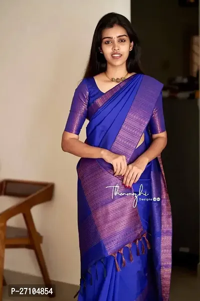 Stylish Women Silk Blend Jacquard Saree with Blouse piece-thumb0