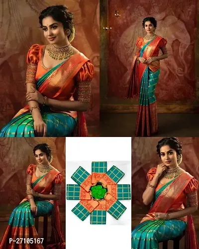 Stylish Women Banarasi Silk Jacquard Saree with Blouse piece-thumb2