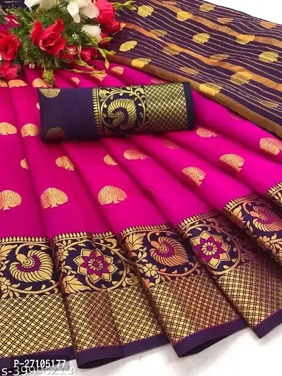 Stylish Women Silk Blend Jacquard Saree with Blouse piece-thumb0