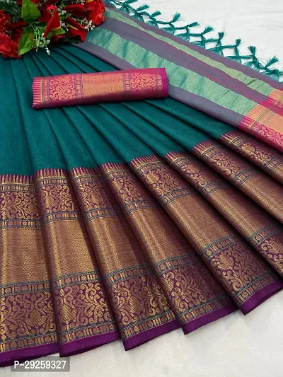 Stylish Cotton Silk Saree with Blouse piece For Women-thumb0