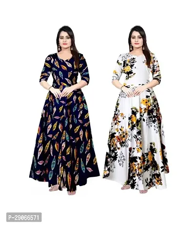 Stylist Rayon Printed Gowns For Women Pack Of 2-thumb0