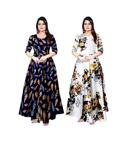 Stylist Rayon Printed Gowns For Women Pack Of 2