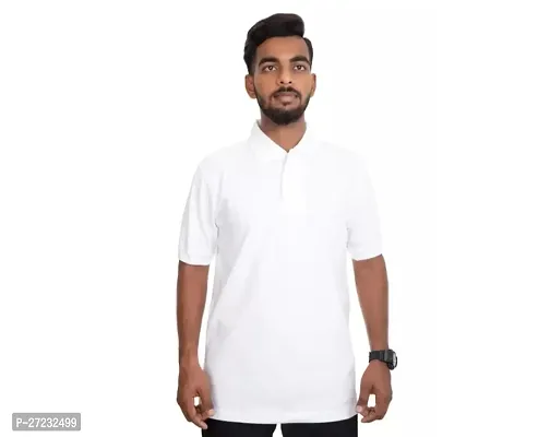 Elegant White Cotton Solid Polos For Men-thumb0