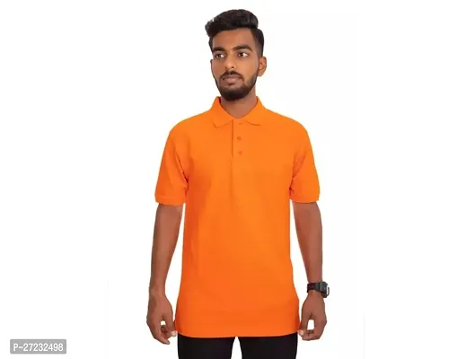 Elegant Orange Cotton Solid Polos For Men
