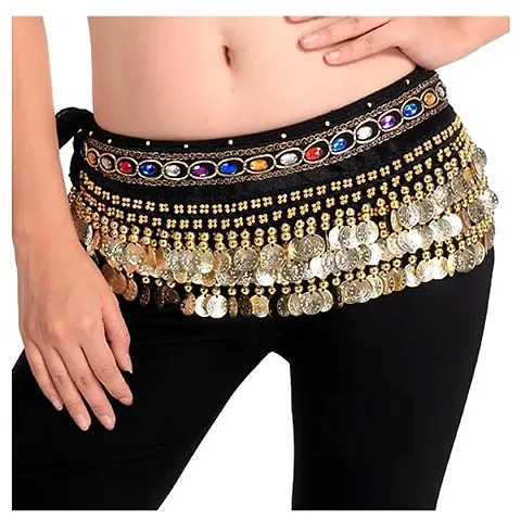 MasterEcom Velvet Belly Dance Belt/Hip Scarf/ Waistband Belt Skirt/ Golden Coin Belt for Women