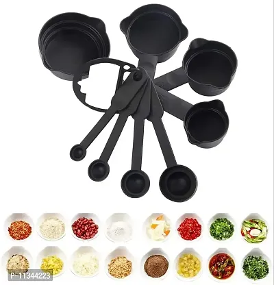 Plastic Measuring Spoon and Cup Set, Measuring Cups and Spoons Set, Measuring Spoon Set Plastic Measuring Spoon Set (Black, 8-Pieces ), Mix Size-thumb2