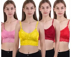 Stylish Multicoloured Net Solid Bra For Women Pack Of 4-thumb1