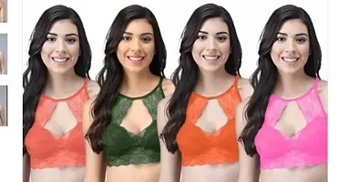 Stylish Multicoloured Net Solid Bra For Women Pack Of 4-thumb1