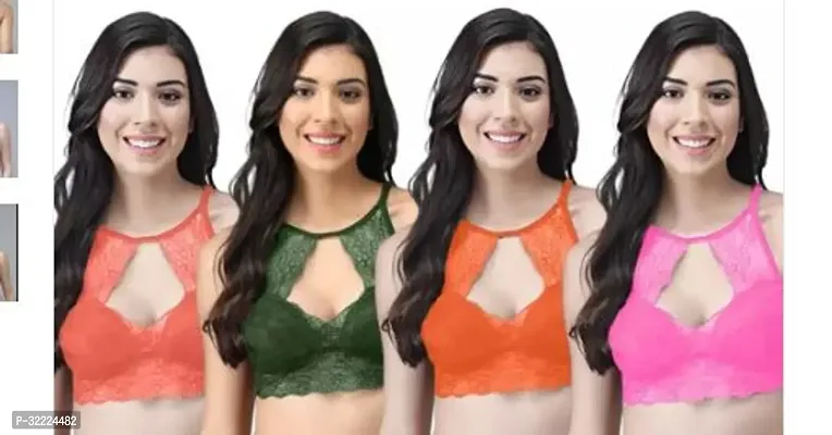 Stylish Multicoloured Net Solid Bra For Women Pack Of 4-thumb0