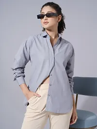 Elegant Grey Cotton Blend Solid Shirt For Women-thumb2