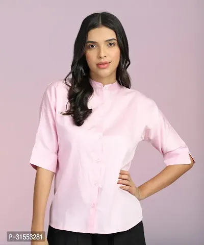 Elegant Pink Cotton Blend Solid Shirt For Women