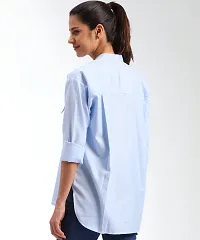 Elegant Blue Cotton Blend Mandarin Shirt For Women-thumb1