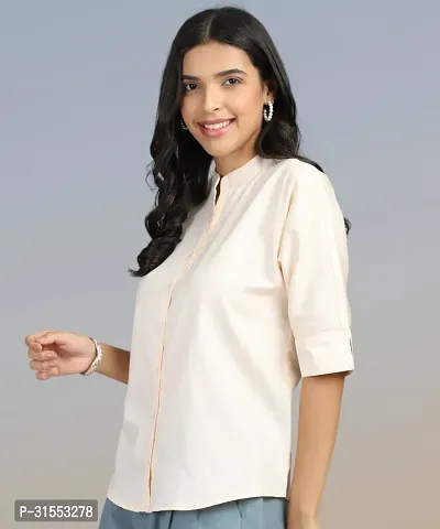 Elegant Peach Cotton Blend Solid Shirt For Women-thumb3