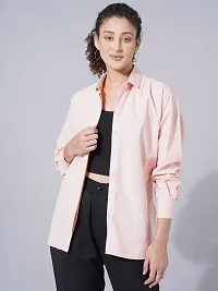 Elegant Peach Cotton Blend Solid Shirt For Women-thumb2