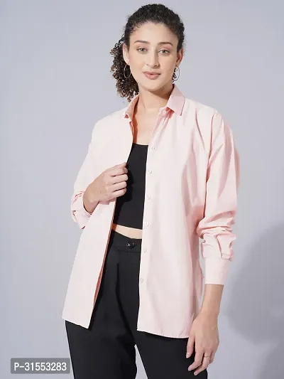 Elegant Peach Cotton Blend Solid Shirt For Women-thumb3