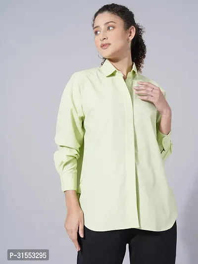 Elegant Green Cotton Blend Solid Shirt For Women