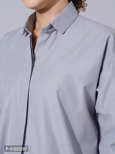 Elegant Grey Cotton Blend Solid Shirt For Women-thumb4