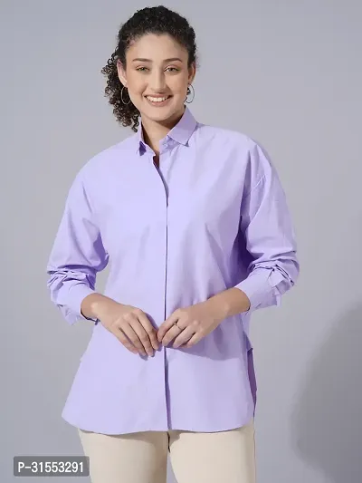 Elegant Purple Cotton Blend Solid Shirt For Women