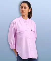 Elegant Purple Cotton Blend Mandarin Shirt For Women-thumb2